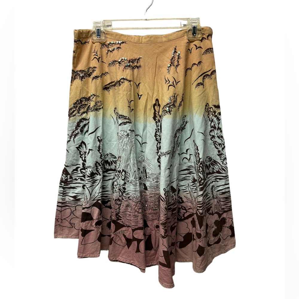 FUNKY PEOPLE Art to wear coastal Skirt printed Floral Sequins Ombre medium
